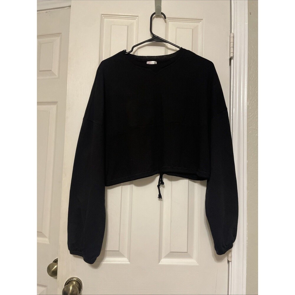 Large Crop Flirtitude Black Drawstring Long Sleeve Lightweight Sweater
